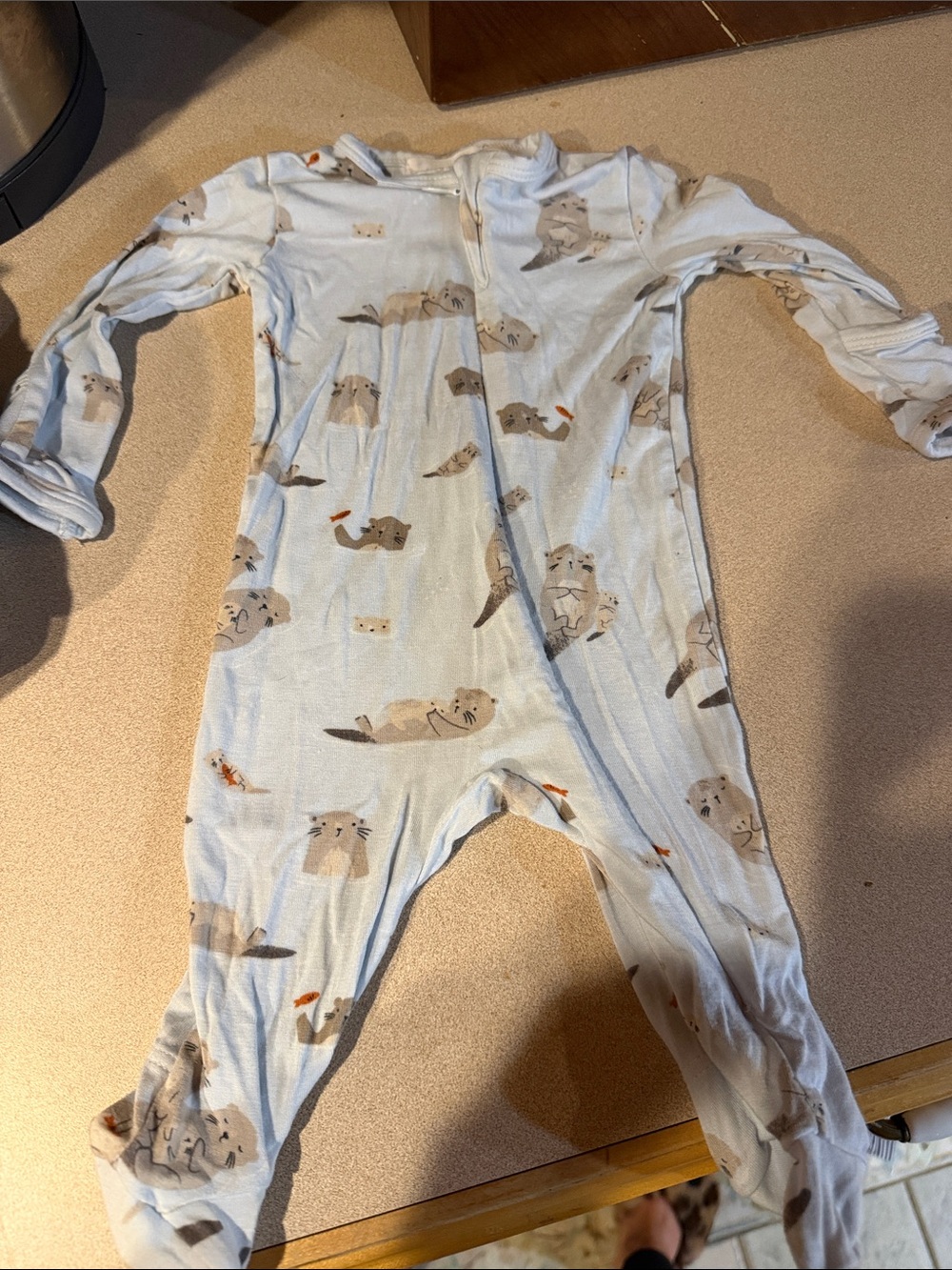 Angel Dear Light Blue Footed One-Piece with Otter Print